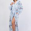 Vienetta Secret VS 033 Женский халат с капюшоном голубой/принт