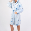 Vienetta Secret VS 032 Махровый женский халат с капюшоном голубой/принт