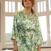атласный халат тропический принт DKaren Flowers DK-P зеленый
