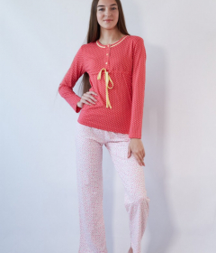 Vienetta Secret V 4167 Хлопковая пижама кофта и штаны коралловый