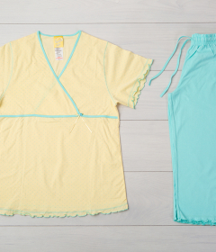 Vienetta Secret VS 04 Женская пижама футболка и бриджи желтый/бирюзовый