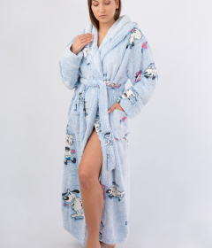 Vienetta Secret VS 033 Жіночий халат з капюшоном блакитний/принт