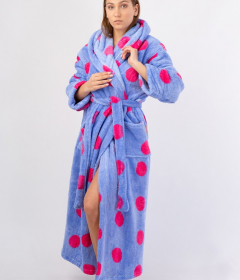 Vienetta Secret VS 033 Женский халат с капюшоном голубой/малиновый/горошек