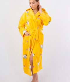 Vienetta Secret VS 033 Женский халат с капюшоном желтый/принт