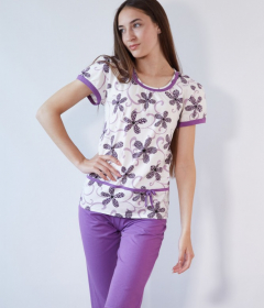 Black Tulip 18 Жіноча піжама з бриджами молочний/фіолетовий