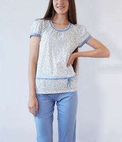 Black Tulip 18 Пижама женская с бриджами молочный/голубой