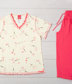 Vienetta Secret VS 06 Хлопковая пижама с бриджами молочный/красный