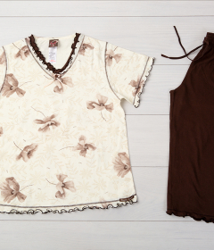 Vienetta Secret VS 06 Хлопковая пижама с бриджами молочный/коричневый