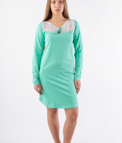 NL 050 Ночная рубашка с длинным рукавом мятный/белый