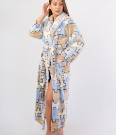 Vienetta Secret Geargette Miss HG 020 Махровий жіночий халат блакитний/бежевий/принт