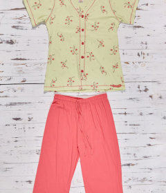 Vienetta Secret VS 70 Хлопковая пижама футболка/бриджи салатовый/коралловый