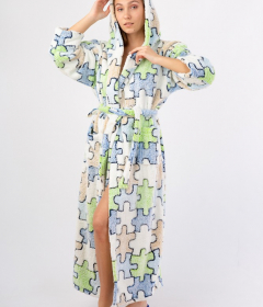 Vienetta Secret VS 032 Махровий жіночий халат з капюшоном білий/зелений/блакитний/принт