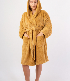 Vienetta Secret VS 032 Махровий жіночий халат з капюшоном гірчичний