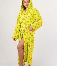 Vienetta Secret VS 032 Махровый женский халат с капюшоном салатовый/оранжевый/горошек