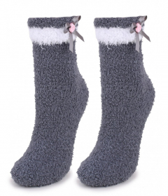 Marilyn COOZY N58 Махровые носки с белой каймой и бантиком серый