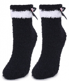 Marilyn COOZY N58 Махрові шкарпетки з білою облямівкою та бантиком чорний