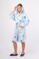 Vienetta Secret VS 032 Махровый женский халат с капюшоном голубой/принт