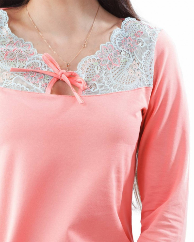 NL 048 Ночная рубашка с длинным рукавом персиковый