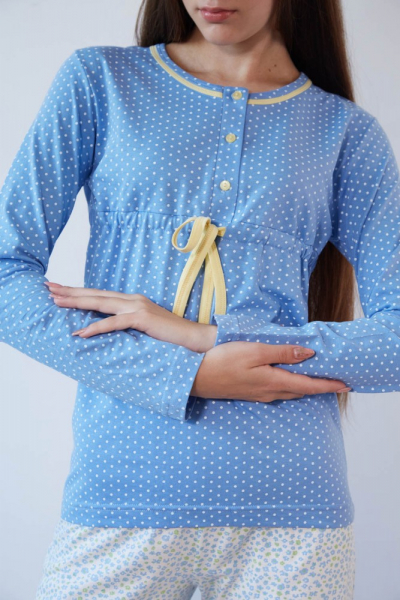 Vienetta Secret V 4167 Хлопковая пижама кофта и штаны голубой