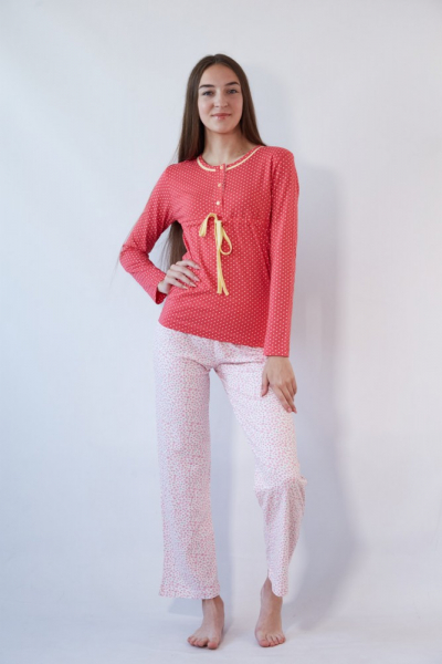 Vienetta Secret V 4167 Хлопковая пижама кофта и штаны коралловый