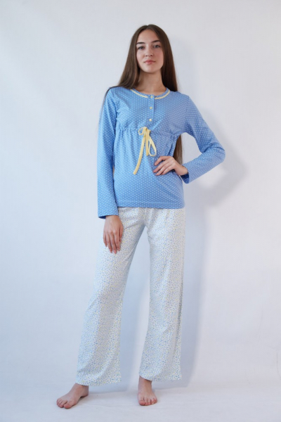 Vienetta Secret V 4167 Хлопковая пижама кофта и штаны голубой