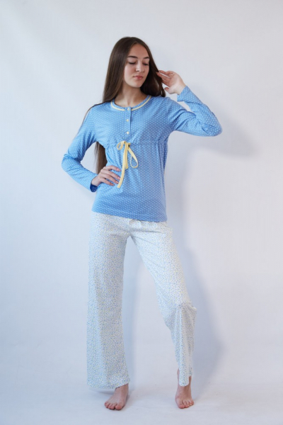 Vienetta Secret V 4167 Хлопковая пижама кофта и штаны голубой