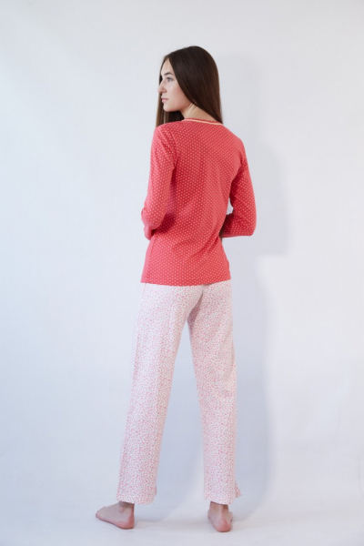 Vienetta Secret V 4167 Хлопковая пижама кофта и штаны коралловый