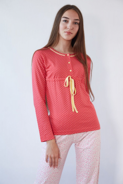 Vienetta Secret V 4167 Хлопковая пижама кофта и штаны коралловый