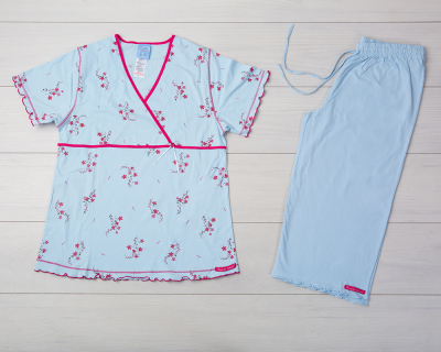 Vienetta Secret VS 04 Женская пижама футболка и бриджи голубой/малиновый
