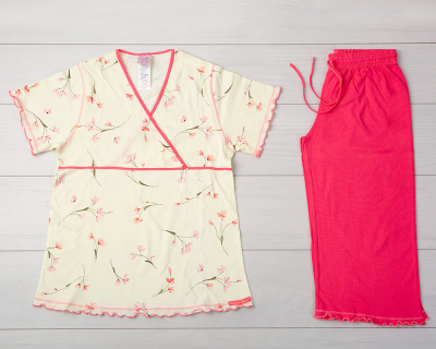 Vienetta Secret VS 04 Женская пижама футболка и бриджи молочный/красный