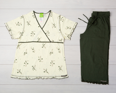 Vienetta Secret VS 04 Женская пижама футболка и бриджи молочный/хаки