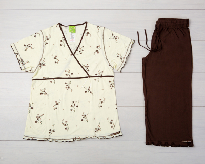 Vienetta Secret VS 04 Женская пижама футболка и бриджи молочный/коричневый