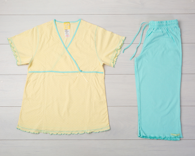 Vienetta Secret VS 04 Женская пижама футболка и бриджи желтый/бирюзовый