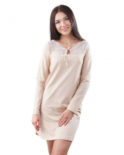 NL 047 Ночная рубашка с длинным рукавом бежевый