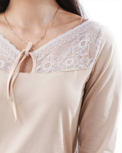 NL 047 Ночная рубашка с длинным рукавом бежевый