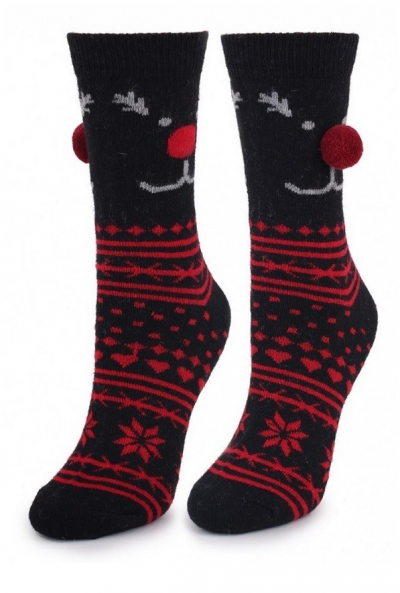 Marilyn ANGORA N39 Теплые носки с помпонами черный/красный