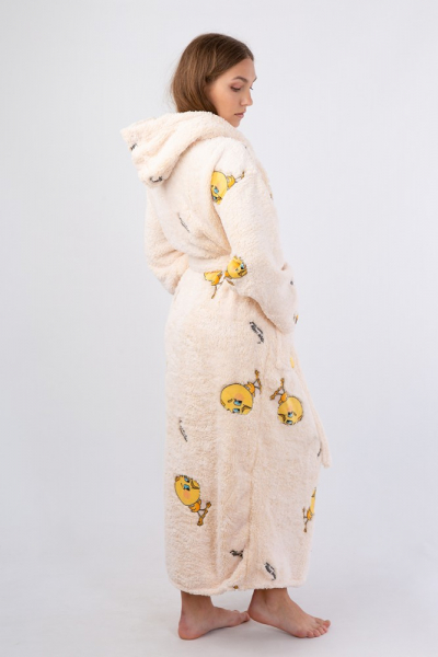 Vienetta Secret VS 033 Женский халат с капюшоном молочный/принт