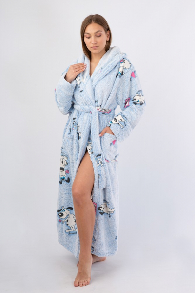 Vienetta Secret VS 033 Женский халат с капюшоном голубой/принт