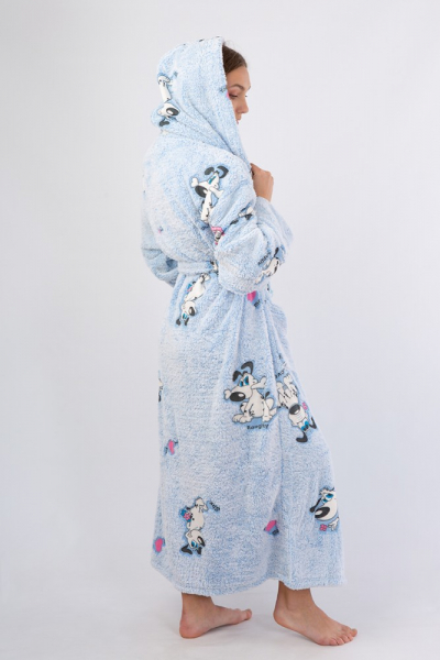 Vienetta Secret VS 033 Женский халат с капюшоном голубой/принт