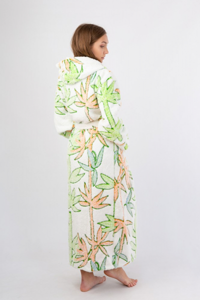 Vienetta Secret VS 033 Женский халат с капюшоном белый/салатовый/принт