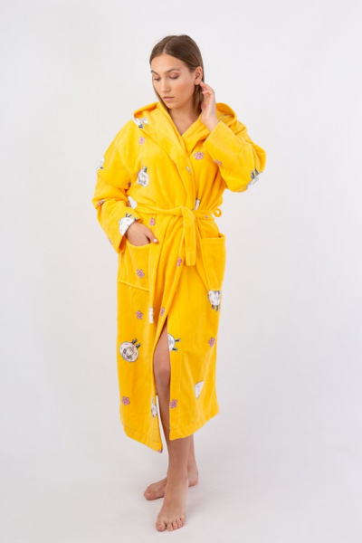 Vienetta Secret VS 033 Женский халат с капюшоном желтый/принт