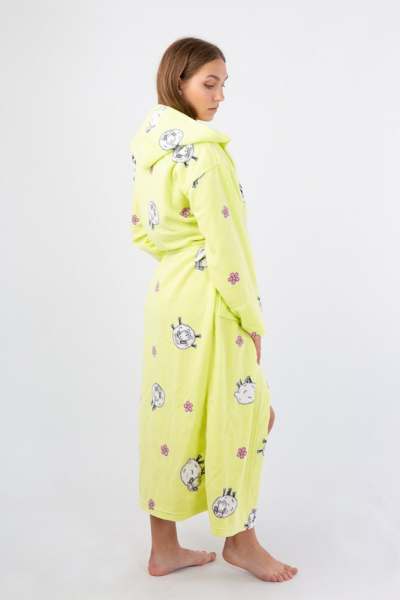 Vienetta Secret VS 033 Женский халат с капюшоном салатовый/принт