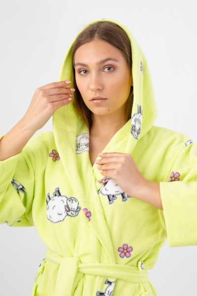 Vienetta Secret VS 033 Женский халат с капюшоном салатовый/принт