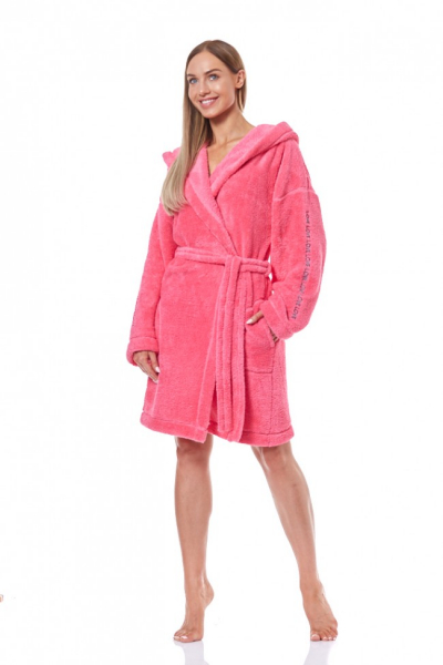 Теплый женский халат L&L 9131 LV ярко-розовый
