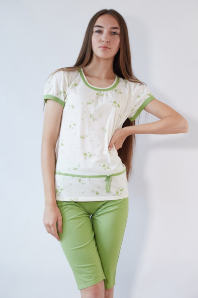 Black Tulip 18 Пижама женская с бриджами молочный/салатовый