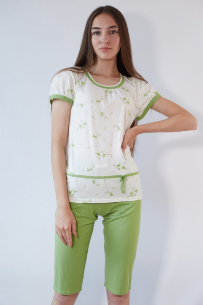 Black Tulip 18 Пижама женская с бриджами молочный/салатовый
