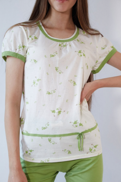 Black Tulip 18 Пижама женская с бриджами молочный/салатовый