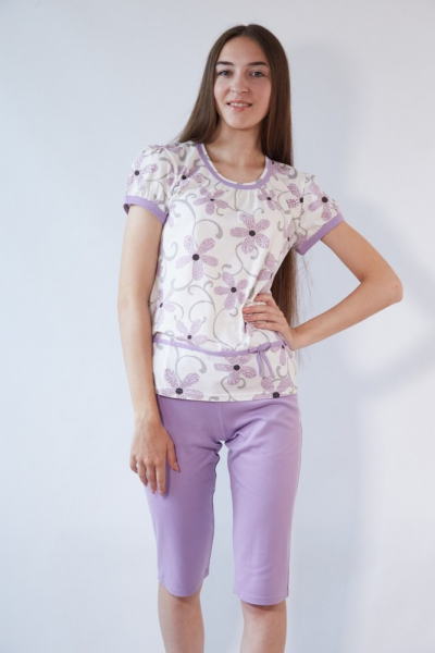 Black Tulip 18 Пижама женская с бриджами молочный/сиреневый