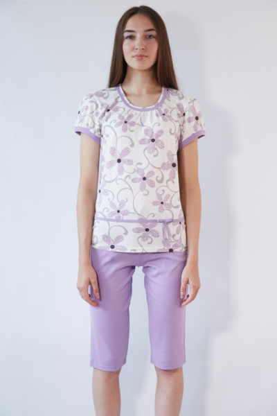 Black Tulip 18 Пижама женская с бриджами молочный/сиреневый
