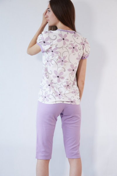 Black Tulip 18 Пижама женская с бриджами молочный/сиреневый
